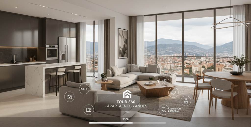 Recorrido virtual 360 interactivo de propiedad inmobiliaria